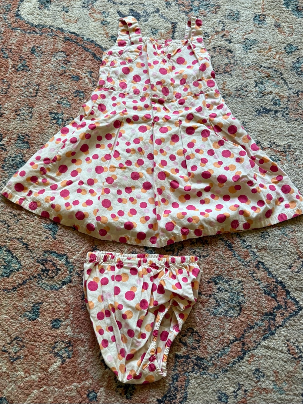 Old Navy white Sundress with Orange and Yellow Polka Dots and Matching Bloomers